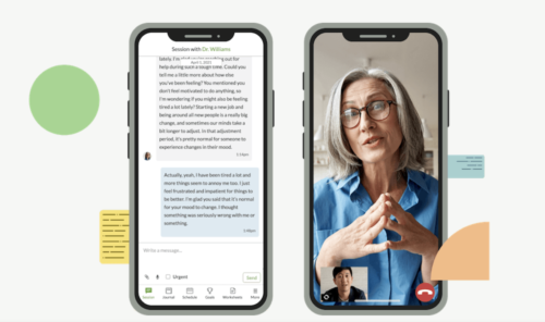 therapist talking on a cell phone video call
